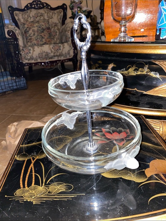 Mikasa Other - Vintage Mikassa Satin Rose Crystal Two-Tier Serving Tray made by Walther K